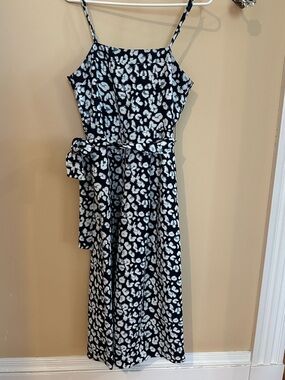 Banana Republic Blue and White Leopard Printed Wide-Leg Jumpsuit